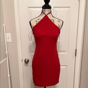 Red bodycon halter style dress Large NWT